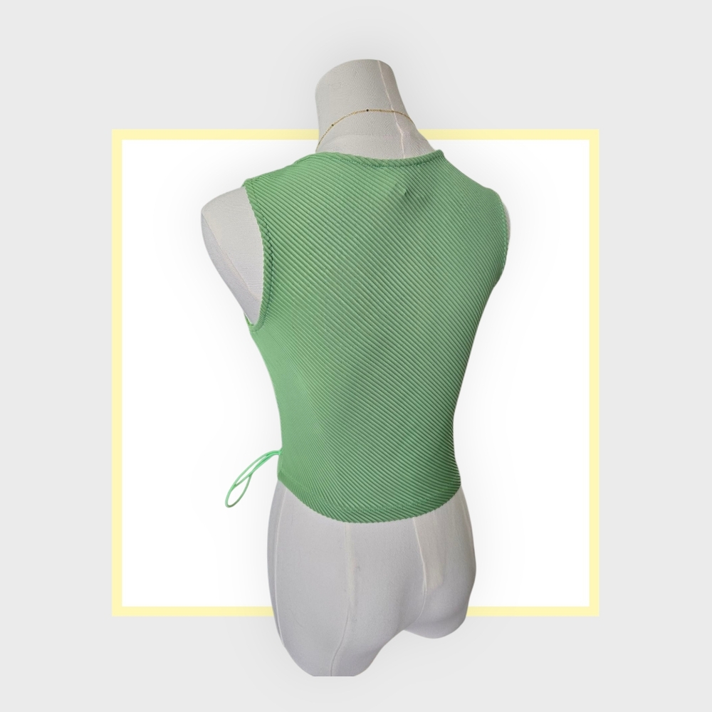 Green Lace-Up Ribbed Top - Picture 4 of 6